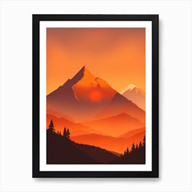 Misty Mountains Vertical Composition In Orange Tone 206 Art Print