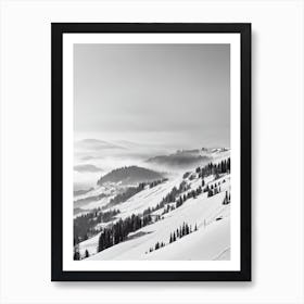 Châtel, France Black And White Skiing Poster Art Print