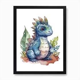 Stegoceras Cute Dinosaur Watercolour 4 Art Print