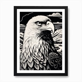 B&W Bird Linocut Bald Eagle 3 Art Print