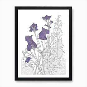 Violet Herb William Morris Inspired Line Drawing 2 Art Print