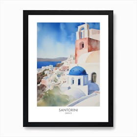 Santorini Greece Watercolour Travel Poster 4 Art Print