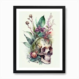 Skull With Watercolor Effects 1 Botanical Art Print