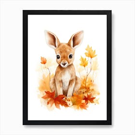 Kangaroo Watercolour In Autumn Colours 3 Art Print