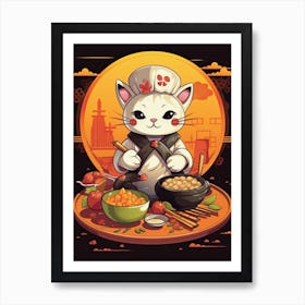 Kawaii Cat Drawings Cooking 3 Art Print