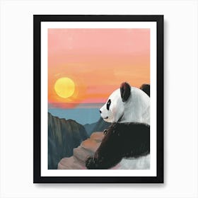 Giant Panda Looking At A Sunset From A Mountaintop Storybook Illustration 1 Art Print