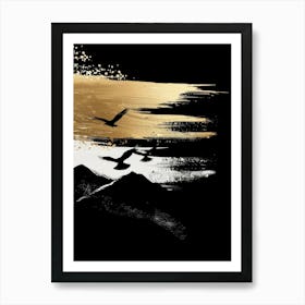 Black And Gold Birds 2 Art Print