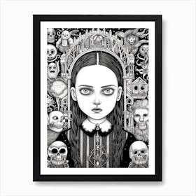 Wednesday Addams World Line Art 0 Fan Art Art Print