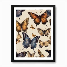 Butterflies On A White Background Art Print