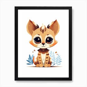 Watercolour Jungle Animal Baby Ocelot 2 Art Print