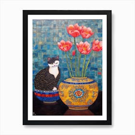 Lotus With A Cat 3 Art Nouveau Klimt Style Art Print