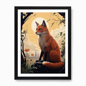 Red Fox Moon Illustration 5 Art Print