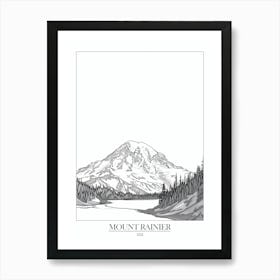 Mount Rainier Usa Line Drawing 5 Poster Art Print