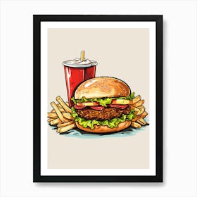 Burger And Fries Vector Illustration Art Print