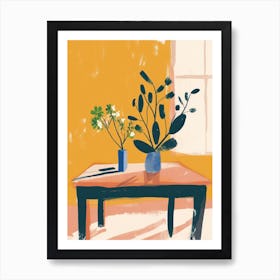 Green Flowers On A Table   Contemporary Illustration 4 Art Print