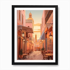 Casablanca Morocco 3 Vintage Pink Travel Illustration Art Print