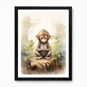 Monkey Painting Meditating Watercolour 4 Art Print