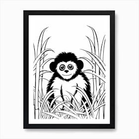 Line Art Jungle Animal Bornean Gibbon 4 Art Print