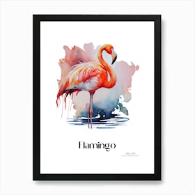 Flamingo. Long, thin legs. Pink or bright red color. Black feathers on the tips of its wings.16 Art Print