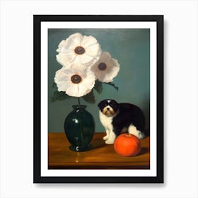 Ainting Of A Still Life Of A Anemone With A Cat, Realism 3 Art Print