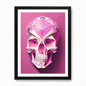 Skull With Geometric Designs 2 Pink Line Drawing Art Print