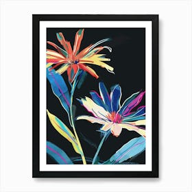 Neon Flowers On Black Asters 5 Art Print