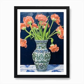 Flowers In A Vase Still Life Painting Carnation Dianthus 2 Art Print