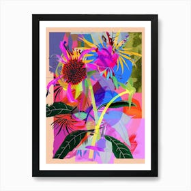 Bee Balm 2 Neon Flower Collage Art Print