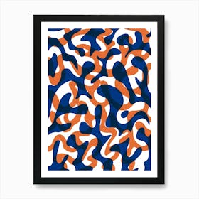 Design Dark blue and orange Abstract organic shapes Art Print