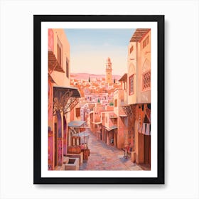 Marrakech Morocco 1 Vintage Pink Travel Illustration Art Print