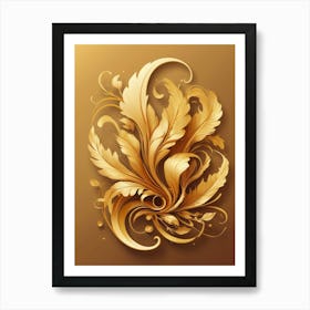 Golden Leaves On A Brown Background Art Print