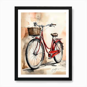 Watercolor Of A Red Bicycle Art Print