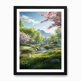 A Peak Into A Vibrant And Lush Park The Vivid Greens Of Spring Foliage Captured In A Soft Blur Add 2 Art Print