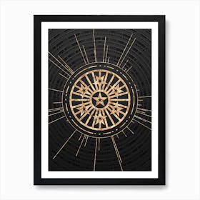 Geometric Glyph Abstract in Gold with Radial Array Lines on Dark Gray n.0014 Art Print