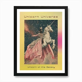 Princess In Space On A Unicorn Retro Collage 1 Poster Art Print