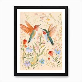 Folksy Floral Animal Drawing Hummingbird 3 Art Print