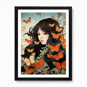 Butterfly Girl Japanese Style Painting Art Print