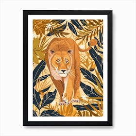 African Lion Lioness On The Prowl Illustration 1 Art Print
