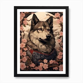 Dog Animal Drawing In The Style Of Ukiyo E  Art Print