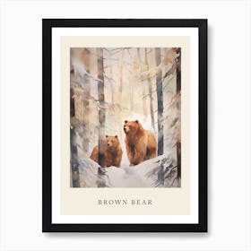 Winter Watercolour Brown Bear 3 Poster Art Print