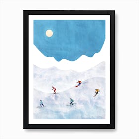 Ski Print, Skiing Print, Ski Gift Print, Ski Wall Art, Ski Mountain Print, Ski Poster, Group Ski Print, Ski Art, Cross Country Ski Print 1 Art Print