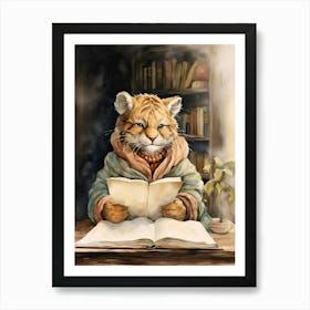 Tiger Illustration Reading Watercolour 4 Poster