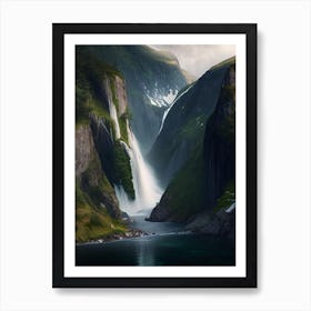 Nærøyfjord Waterfalls, Norway Realistic Photograph (3) Art Print