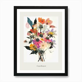 Coneflower 1 Collage Flower Bouquet Poster Art Print