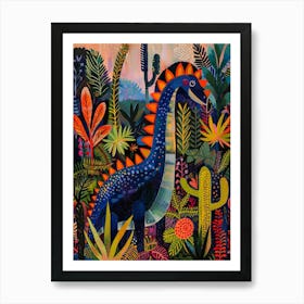 Dinosaur In The Desert With Cactus & Succulents Art Print