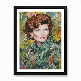 Floral Handpainted Portrait Of Katherine Hepburn 2 Art Print