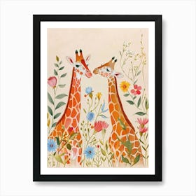 Folksy Floral Animal Drawing Giraffe 4 Art Print