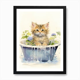 Laperm Cat In Bathtub Botanical Bathroom 3 Art Print