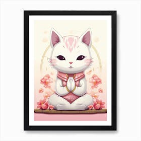 Kawaii Cat Drawings Meditating 3 Art Print