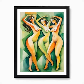 Three Nudes Watercolor Painting Art Print